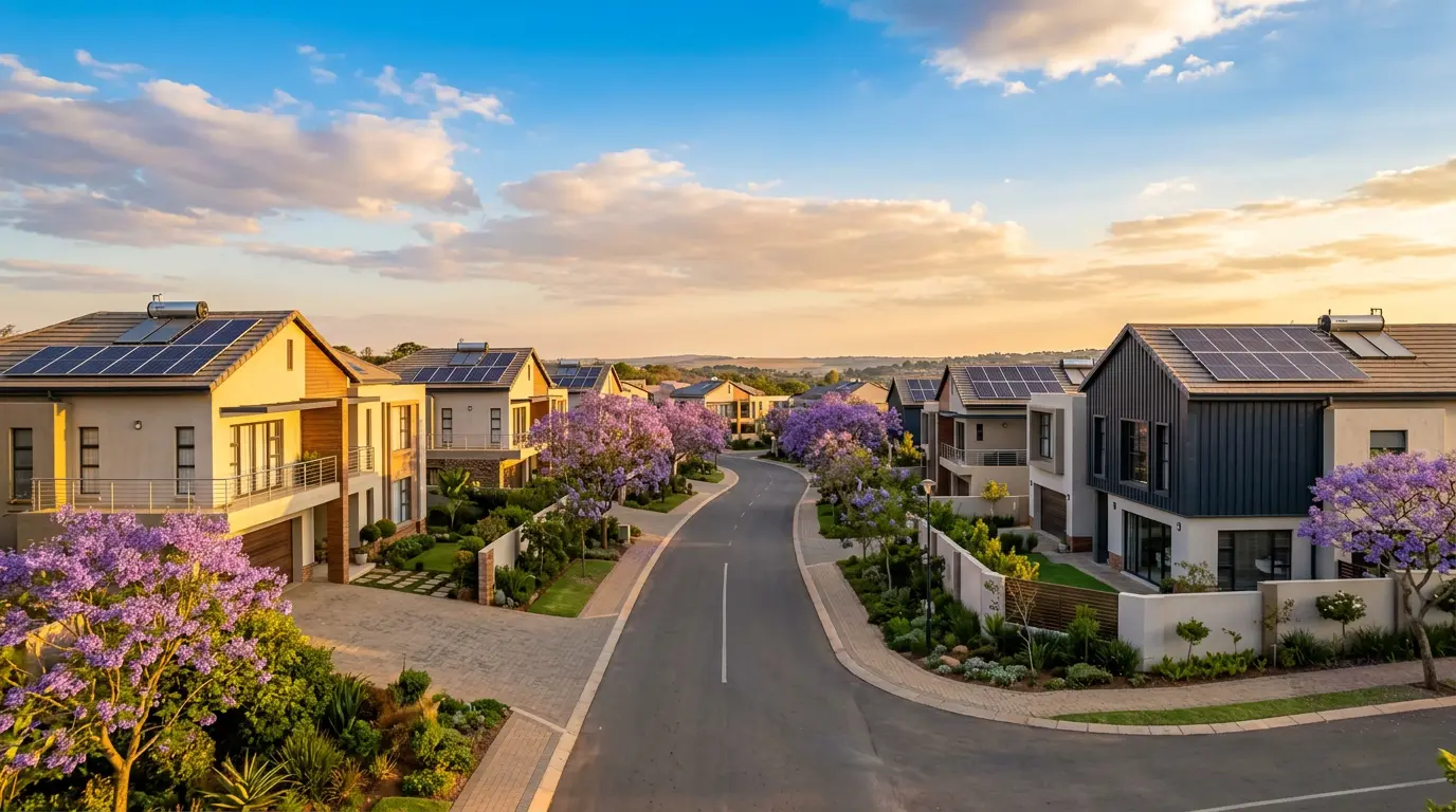 Modern residential estate in Harare at golden hour