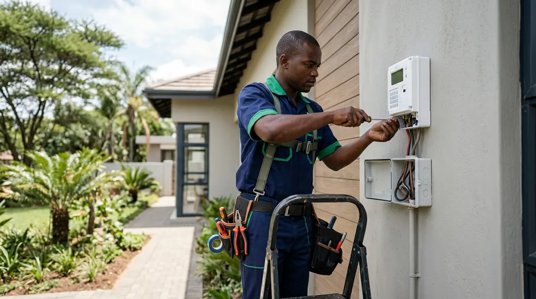 Africa Utilities technician installing a prepaid meter